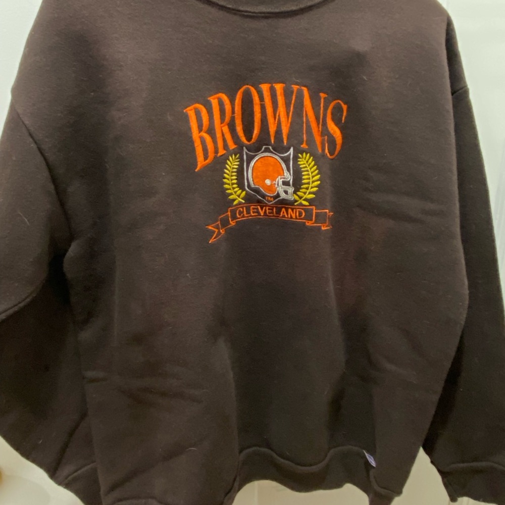 brown crewneck thrifted browns cleveland sweater